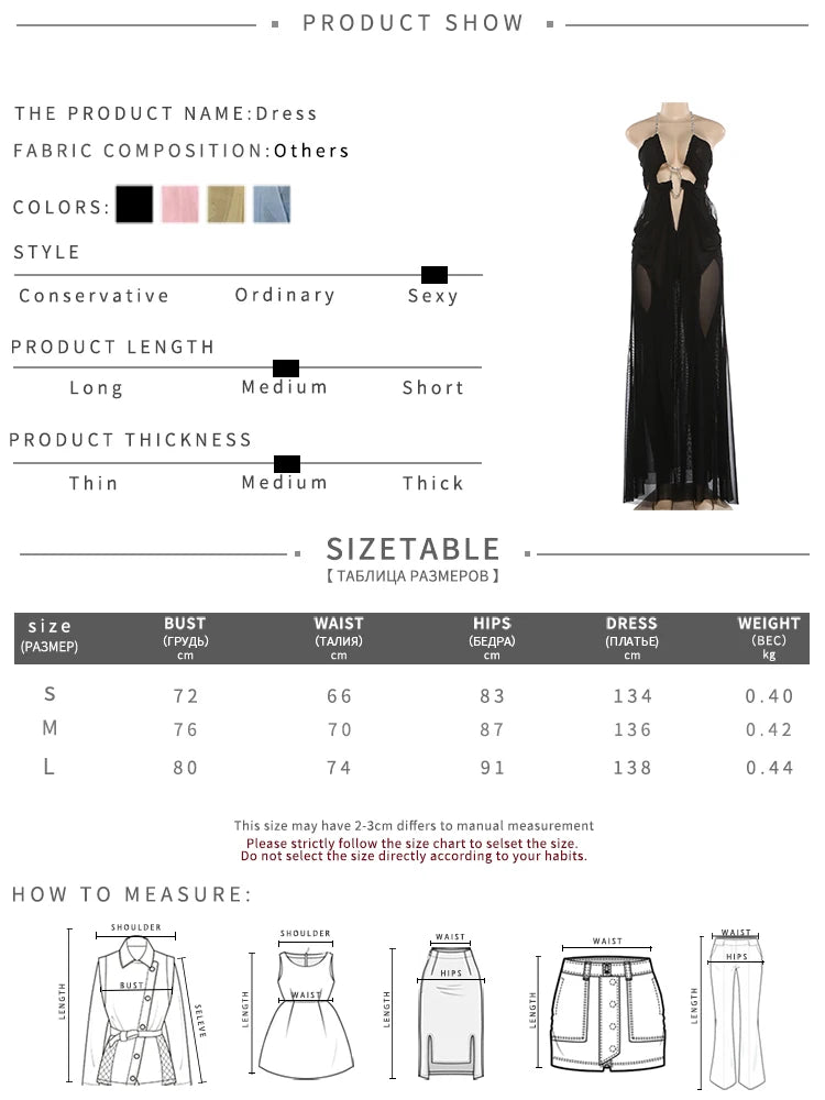 Sexy See Through Dress Women Sexy Halter Chain Backless Irregular Ruched Patchwork Vacation Birthday Party Clubwear