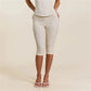 Elegant Women Floral Embossed Lace Capri Leggings High Waist Slim Stretch Knee Cropped Pants Solid Daily Casual Bottoms