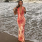 Sexy Printed Halter Backless Split Long Dresses Vacation Outfits for Womens Summer Beach Dress