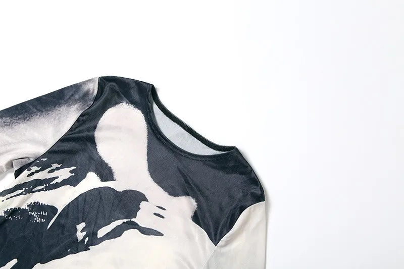 Animal Printed Black Dress Woman Elegant Crew Neck Long Sleeve Maxi Dresses Fall Fashion 2025