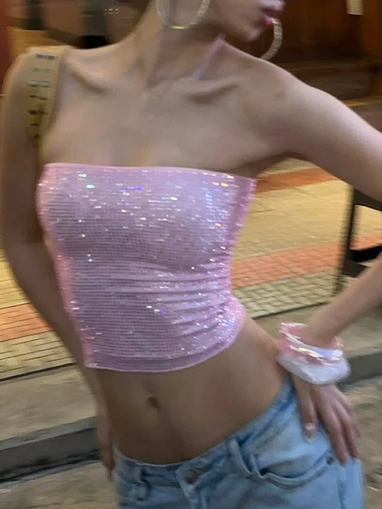 Sexy Sequin Applique Tank Top Women Fashion Classic Sleeveless Stretch Skinny Party Clubwear Hottie Street Chic Vest