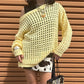 Women Retro Y2K Hollow Knit Mesh Sweater Off‑Shoulder Slouchy Oversized Pullover Long Sleeve Grunge Vintage Street Tops