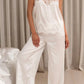 Women's 2 Piece Lounge Set Solid Sleeveless Spaghetti Strap Lace Trim Babydoll Cami Tops and Loose Pants Sleepwear