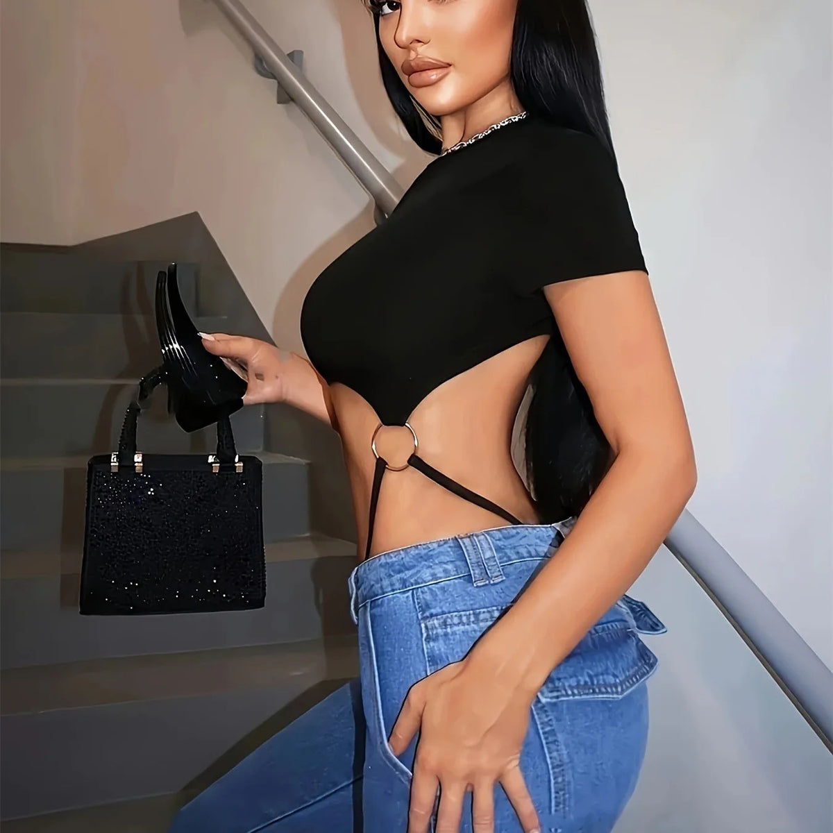 Women Lingerie Thong Jumpsuit Solid Color Short Sleeve Round Neck Slim Fit Bodysuit Rompers Bodycon Sleepwear