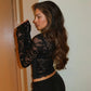 See Through Lace Patchwork Square Neck Long Sleeve Crop Tops for Woman Clothing Elegant Shirts & Blouses