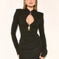 Hollow Out Long Sleeve Sexy Mini Dress Women Gown Elegant Winter New Half High Collar Metal Buckle Club Party Dresses