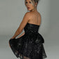 Elegant Strapless Sexy Mini Dress Women Fashion Black Off-shoulder Backless Pleated Sequins Sparkle Club Party Dress