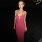 Halter Backless Slit Long Dresses Pink Bling Birthday Outfit Sexy Party Night Club Dres
