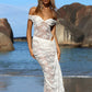 Lace See Through Sexy Two Piece Set Women Elegant Off-shoulder Backless Bodysuit And Maxi Skirt Matching Club Dress Set
