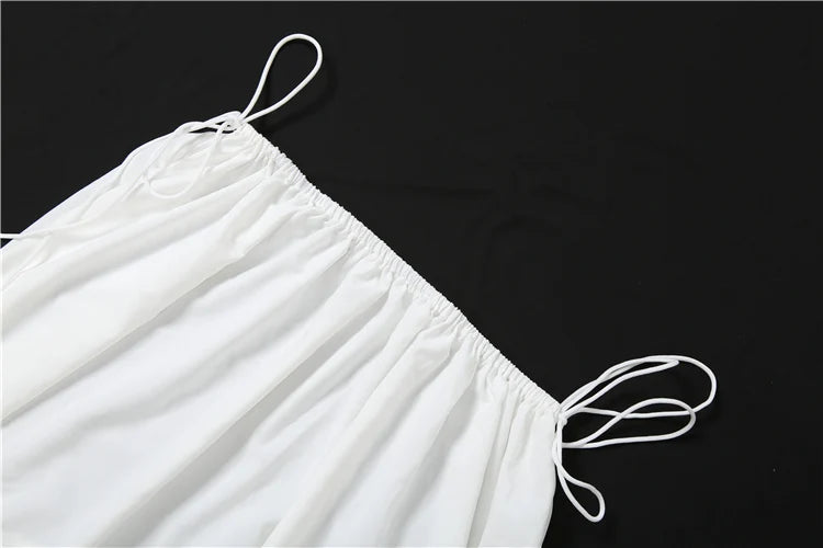 Bandage Elegant 2-Piece Set Women Slash Neck Puff Sleeve t-Shirt+Elastic Waist Long Simple Skirt Vacation Sweet Suit