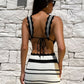 Knit Women 2 Piece Set Summer Trend Crochet Stripe v-Neck Bandage Camisole+Skirts Matching Stretch Elegant Clubwear