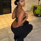 Hollow Cross Halter Jumpsuit Backless Sleeveless Square Metal Rings Peach Buttocks Midnight Sexy Workout Overalls
