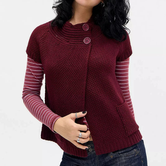 Knitted Sweater Cardigan Tee Round Neck Short Sleeve Women's Breathable Soft Button Decorated Loose Fit Jumper Top
