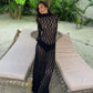 See Through Flower Lace Mesh Sexy Black Dresses for Women Long Sleeve Maxi Dress Fall 2023 Fashion Clothes