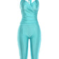 Fashion Satin 2 Piece Set Women Sexy Cross Halter Backless Bandages Tank Top+Capri Pants Trend Street Party Suits