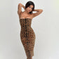 Glitter Sequin Leopard Print Midi Party Dresses Woman Strapless Backless Bodycon Dress Sexy Club Outfits