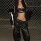 Sexy PU Leather Tank Top Women Hollow Metal Buckle Sleeveless Coquette Midnight Party Clubwear Hottie Punk Style Vest
