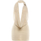 Crochet Halter Backless Dress Women Sexy Swing Collar Peach Hip Sleeveless Hottie Stretch Club Summer Mini Bodycon