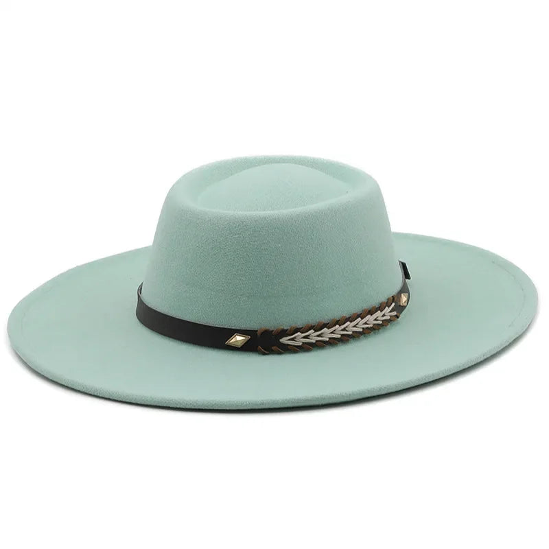 British Style Felt Fedoras Hats for Women9.5CM Wide Brim Men Formal Luxury Jazz Caps Bowler Wedding Dress Hat Chapeau Femme