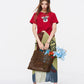 Schnauzer Print Cropped T-Shirt, Letter Graphic Twisted Tee, Casual Short Sleeve Top for Women