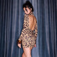 Leopard Print Long Sleeve Mini Dress Sexy Woman Clothes Turtleneck Hollow Backless Bodycon Dresses Clubwear