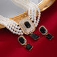 Luxury Multilayer Imitation Pearl Chain Necklace Rhinestone Pendant Stud Earrings for Women Elegant Wed Jewelry Set New