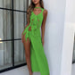 Sexy See Through Dress Women Irregular Hollow Bandage Tassel Sleeveless Autumn Midnight Coquettish Slits Maxi Bodycon