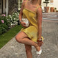 Spaghetti Strap A-line Short Dresses for Woman Clothing French Style Ladies Summer Dress Yellow