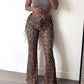 Hottie Shirring Bell Pants Women Fashion Trend Leopard Print Drawstring Stretch Skinny Midnight Street Club Bottoms