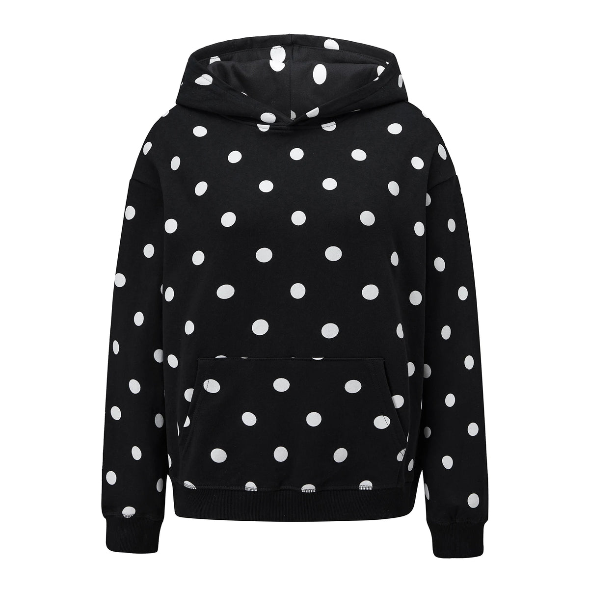 Women Polka Dot Print Oversized Hoodie Long Sleeve Kangaroo Pocket Casual Hooded Sweatshirt Autumn Daily Pullover Tops