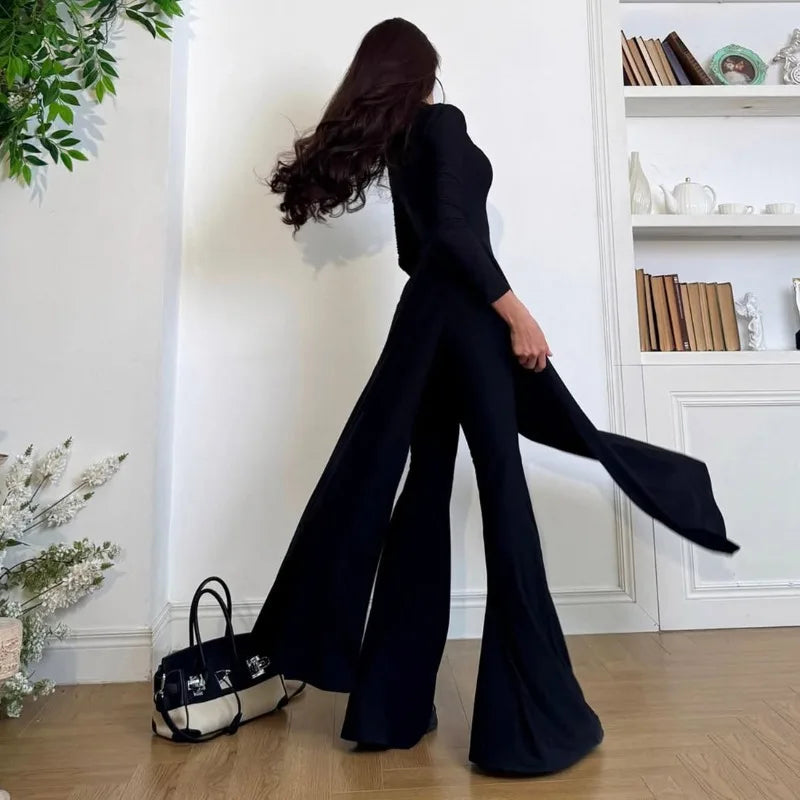 Elegant 2 Pieces Set Long Sleeve Top Bell Bottom Pants Co Ord Sets for Woman Clothing Fall Going Out Outfits