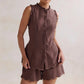 Women’s Casual 2 Piece Outfits Summer Sleeveless Ruffle Trim Tank Tops and Elastic Waist Shorts Set Vacation Beachwear
