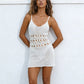 Women Knit Bikini Cover up Crocheted Cutout V-Neck Sleeveless Mini Beach Dress for Summer Swimsuit Bathing Suit