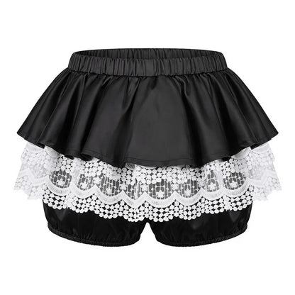 Lolita Sweet Lace Layered Bloomers Women Elastic High Waist Ruffle Fake Two Piece Skort Lace Hem Casual Cute Short Pants