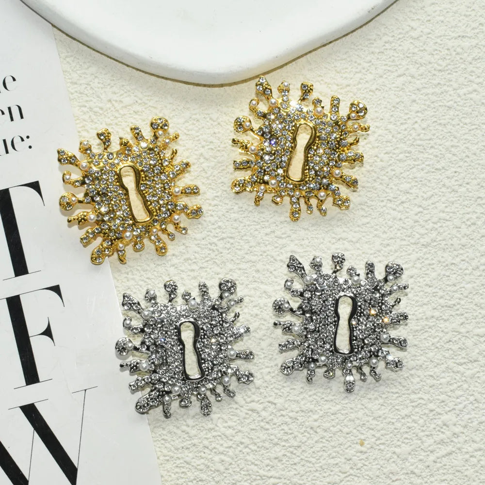 Gorgeous Shiny Rhinestone Gems Geometric Dangle Earrings for Women Jewelry Fashion Brand Ladys' Statement Earrings Accessories