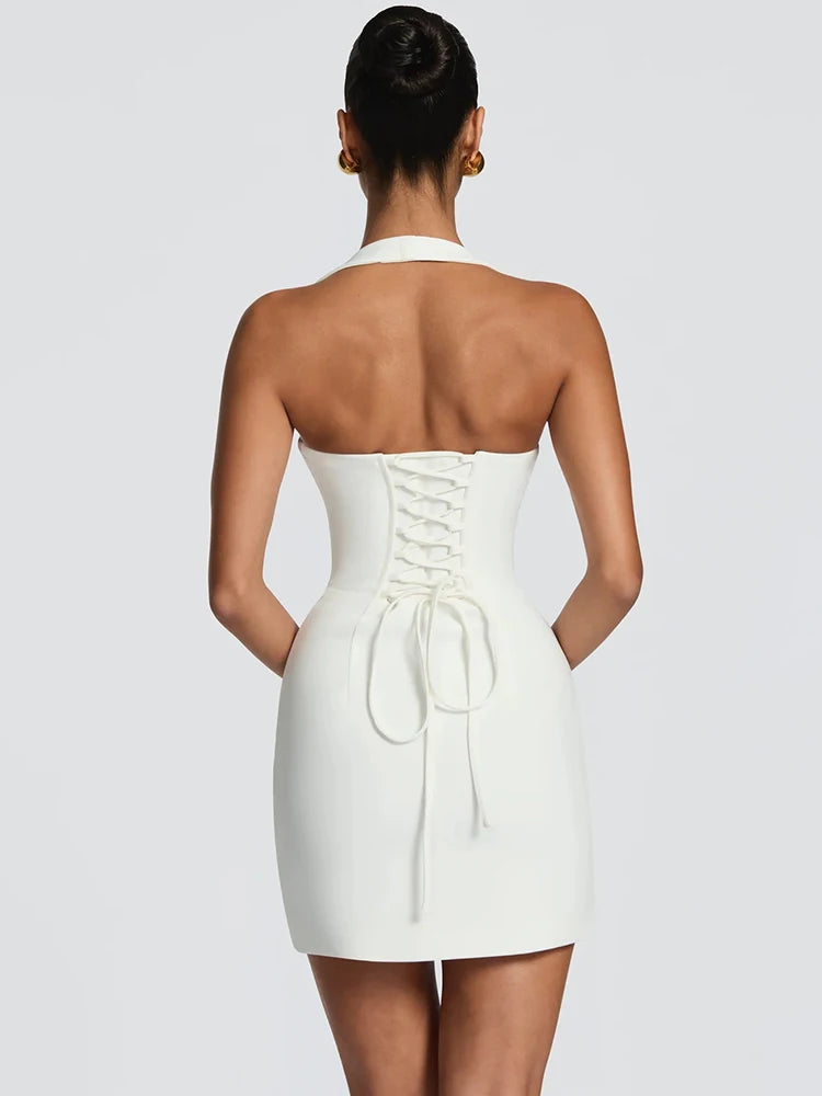 Halter Backless Sexy Mini Dress Women Elegant Sleeveless Back Lace Up Bodycon Club Party Evening Cocktail Dress 2026