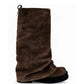 Women's New Autumn and Winter Calf Boots with Pleated Thick High Heels and Fashionable Oversized Street Leather Mid Leg Boots