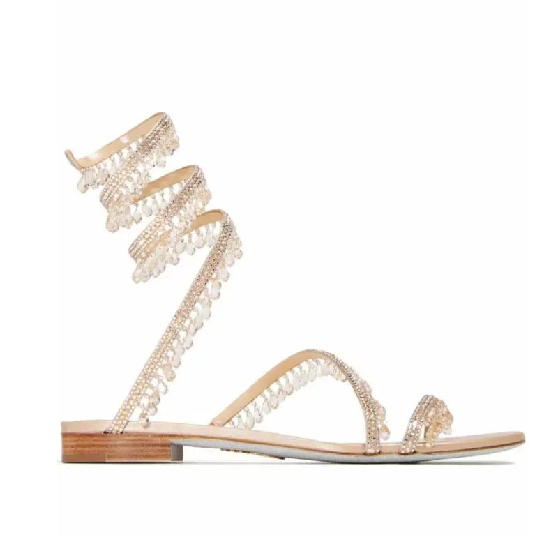 Women's New Water Diamond Sandals Fashion Tassel Crystal Shoes Sexy Banquet Party Twin Stiletto Women's Large Sandals