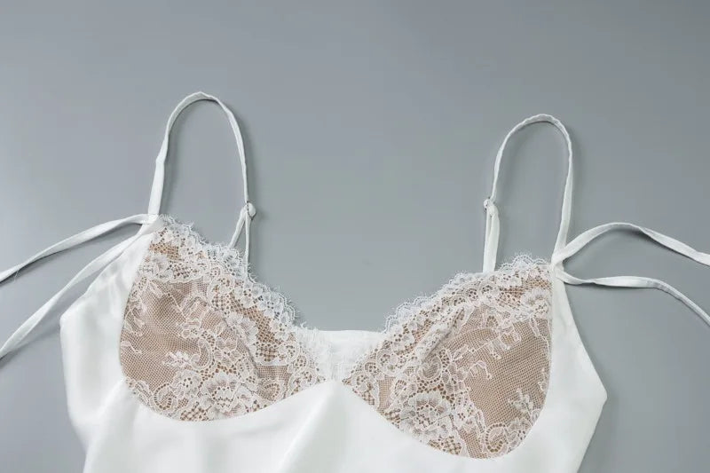 Deep V Neck Backless Sundresses for Woman Summer Sexy Satin White Slip Dress