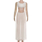 See Through Mesh White 2 Piece Set Crop Top and High Slit Maxi Skirt Sexy Birthday Outfit Woman Matching Sets