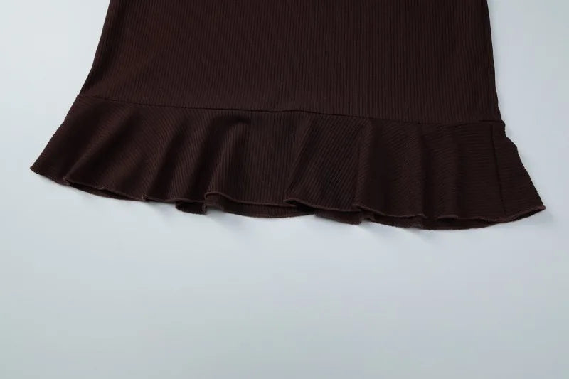 Hollow V Neck Long Sleeve Short Dresses Fashion Solid Ribbed Knitted Fall Winter Dress Woman High Quality