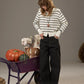 2025 Autumn New Arrivals Casual Classic Soft Navy Collar Silver Zipper Striped Knitted Cardigan For Woman