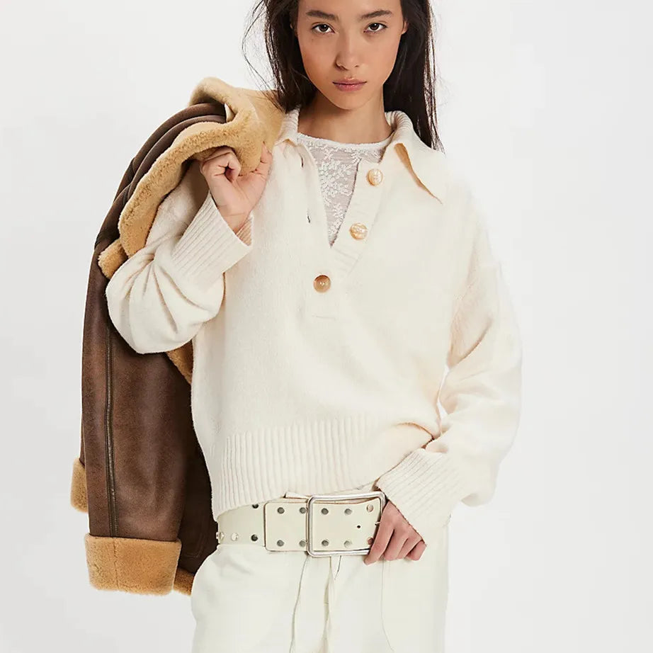Boho Women Sweater Long Sleeve Oversized Button Collared Pullover Lapel V Neck Knitted Jumper Tops Winter Fall Knitwear