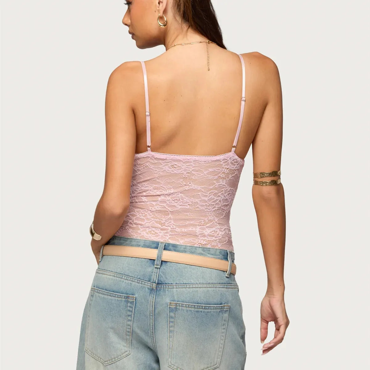 Women Sheer Lace Camisole V Neck Spaghetti Strap Tank Tops Y2k Backless Sleeveless Floral Lace Cami Top Party Clubwear