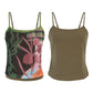 Women's Cropped Cami Top with Patchwork Tropical Leaf Print, Contrast Trim Slim Fit Spaghetti Strap Vest for Summer