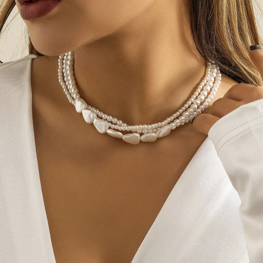 Elegant Multilayer Imitation-Pearl Necklace for Women Vintage Wedding Fashion Statement Choker Collar Jewelry Party Gift