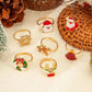 Christmas Deer Trendy Snowflake Tree Open Rings Set Adjustable Retro Creative Knuckle Ring Jewelry for Women