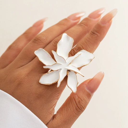 6 Styles Creative White Dripping Oil Irregular Adjustable Rings for Women Romantic Leaves Flower Rings Wed Accessories