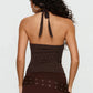 Retro Pinstripe Halter Neck Crop Top Women Deep V Tie Front Button Down Sleeveless Slim Fit Y2K Tank Vest Streetwear