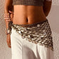 Women Boho Crochet Sequin Shell Hip Scarf Irregular Mesh Handmade Knit Beach Wrap Skirt Summer Vacation Festival Wear